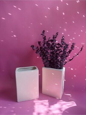 Vintage Minimal White Ceramic Regtangle Haeger Vase Pair